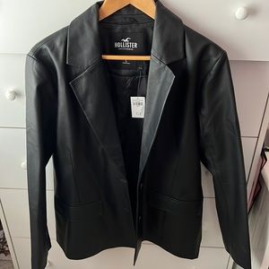 NWT BLACK VEGAN LEATHER BLAZER